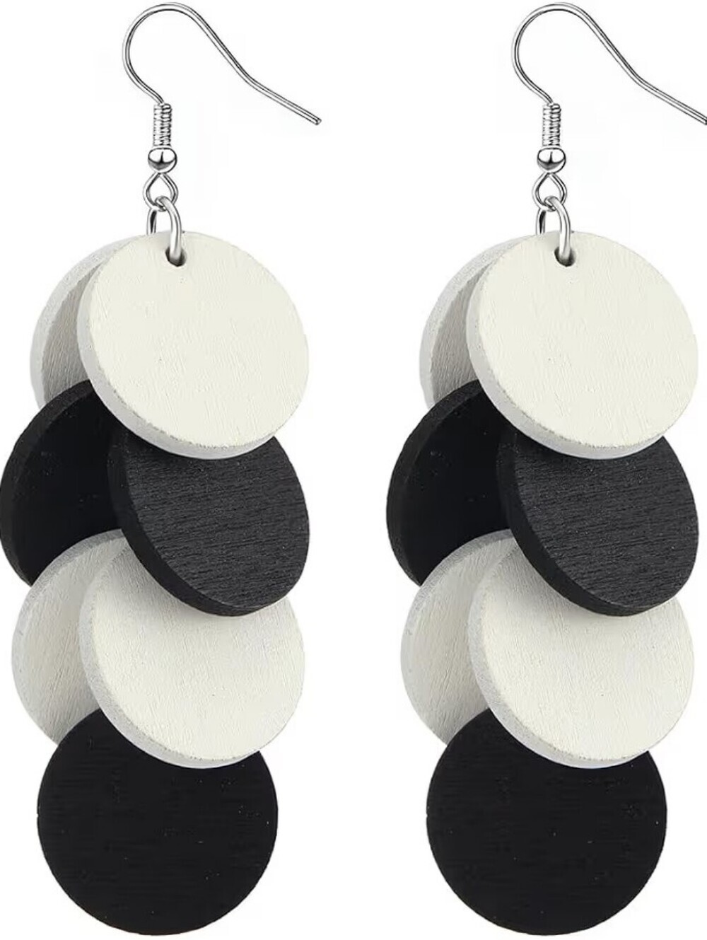Bohemian Wooden Layered Disc Dangle Earrings Boho Round Drop Lightweight